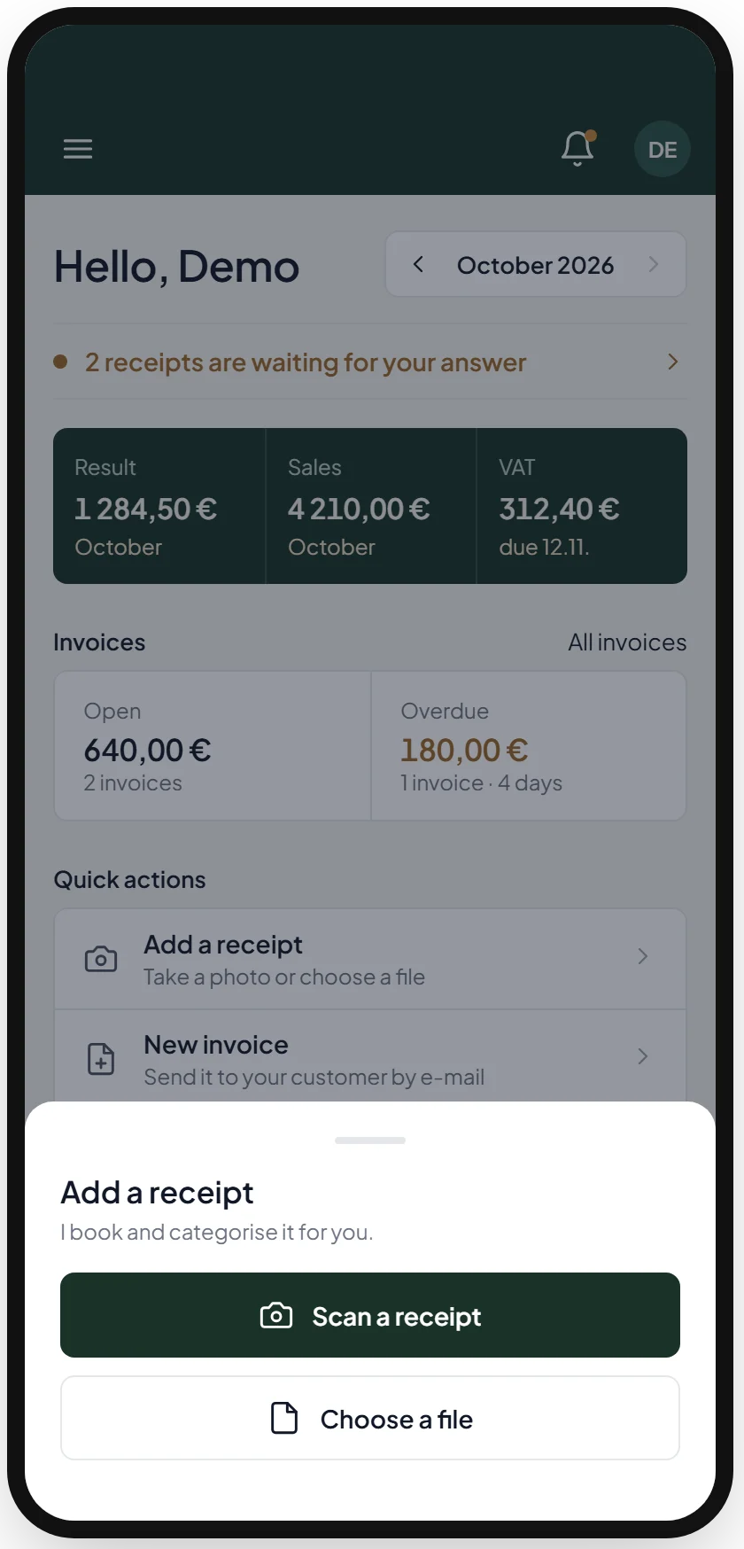 Adding a receipt on the phone